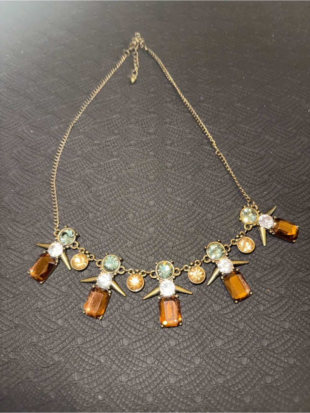 Gold-Tone Multi Gemstone Statement Necklace - Amber & Light Blue 2